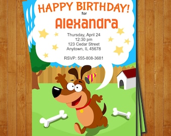 Dog Party Invitation - printable birthday invite for a Pet or Doggy Theme Birthday Party