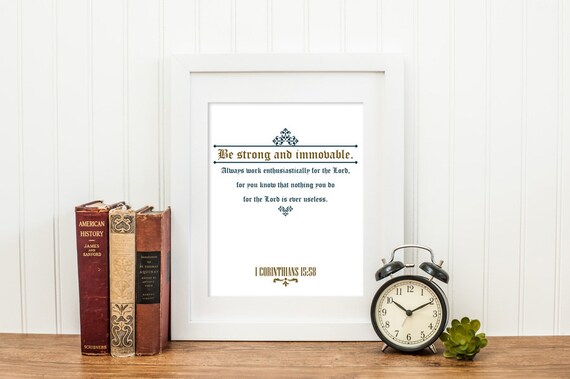 Cristiano Citar Ser Fuerte E Inmuebles 1 Corintios 1558 Cita Impresión Decoración De La Pared Para Imprimir Biblia Christian Cita Cartel Descargar