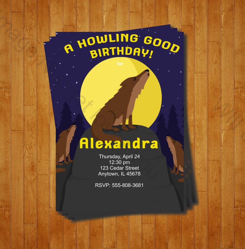 Three Wolves Birthday Invitation Printable Design, Customizable