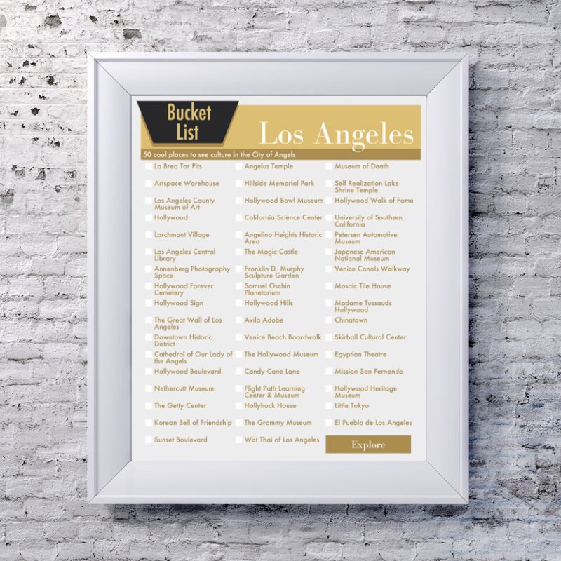 Bucket List Los Angeles LA Bucket List in Your Choice of Color Etsy