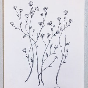 Dainty Floral Print (stylo à encre, à base de plantes, croquis botanique)