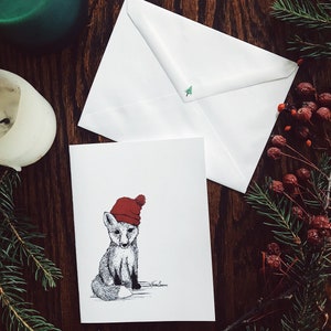 Baby Fuchs Karten |handmade|originale Kunst|red Fuchs|nature|Red Hat|winter|michigan|christmas|arctic|