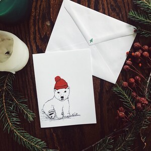 Baby Eisbär Karten |handmade|originale Kunst|bären|nature|Red Hat|winter|michigan|christmas|arctic|