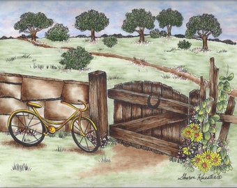 E PACKET Pen &  Ink Oil Rouging - Country Ride, Landscape Scene, Art Kit, Painting Kit, Instructional Painting Packet, Digital Pattern