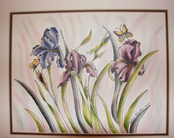 INCHIOSTRO / PITTURA AD OLIO - Iris Pittura ad olio, Home Decor Art, Arte floreale da parete, Pittura ad olio di fiori stravaganti, Iris colorato, Arte botanica - 11x14