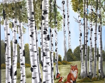 Foxes & White Birch Tree Setting