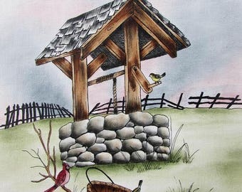 E PACKET Pen & Ink Oil Rouging - Wishing Well Painting Pattern, Art Kit, Painting Kit, Instructional Painting Packet, Still Life E Packet