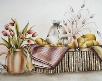 INK / OIL PAINTING - Homemade Bread Oil Painting, Home Decor Art, Kitchen Wall Art, Still Life Art, Farmhouse Art, Countryside Art
