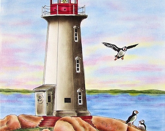 E PACKET Pen &  Ink Oil Rouging - Peggys Cove Lighthouse, Art Kit, Painting Kit, Instructional Painting Packet, Lighthouse Pattern