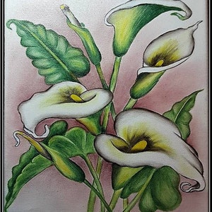 INK / OIL PAINTING - Calla Lily Oil Painting, Home Decor Art, Floral Wall Art, Colorful Calla Lily, Plants, Blooms, Botanical Art
