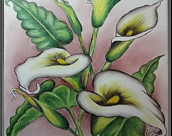 INK / OIL PAINTING - Calla Lily Oil Painting, Home Decor Art, Floral Wall Art, Colorful Calla Lily, Plants, Blooms, Botanical Art