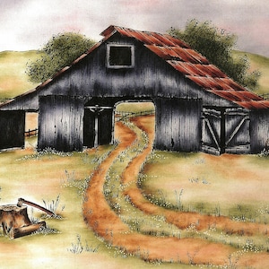 INK / OIL PAINTING - Old Barn, Countryside Landscape, Farm, Barn in Valley Prairie, Field Barn, Rustic Living,  Barn Art Oil Paint  - 11x14