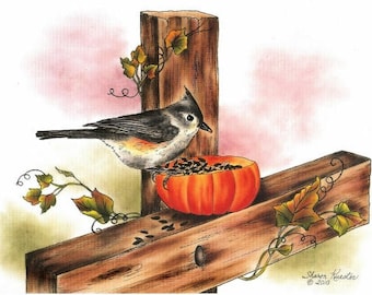 E PACKET Pen & Ink Oil Rouging - Tufted TitMouse Painting Pattern, Art Kit, Painting Kit, Instructional Painting Packet, Birds E Packet