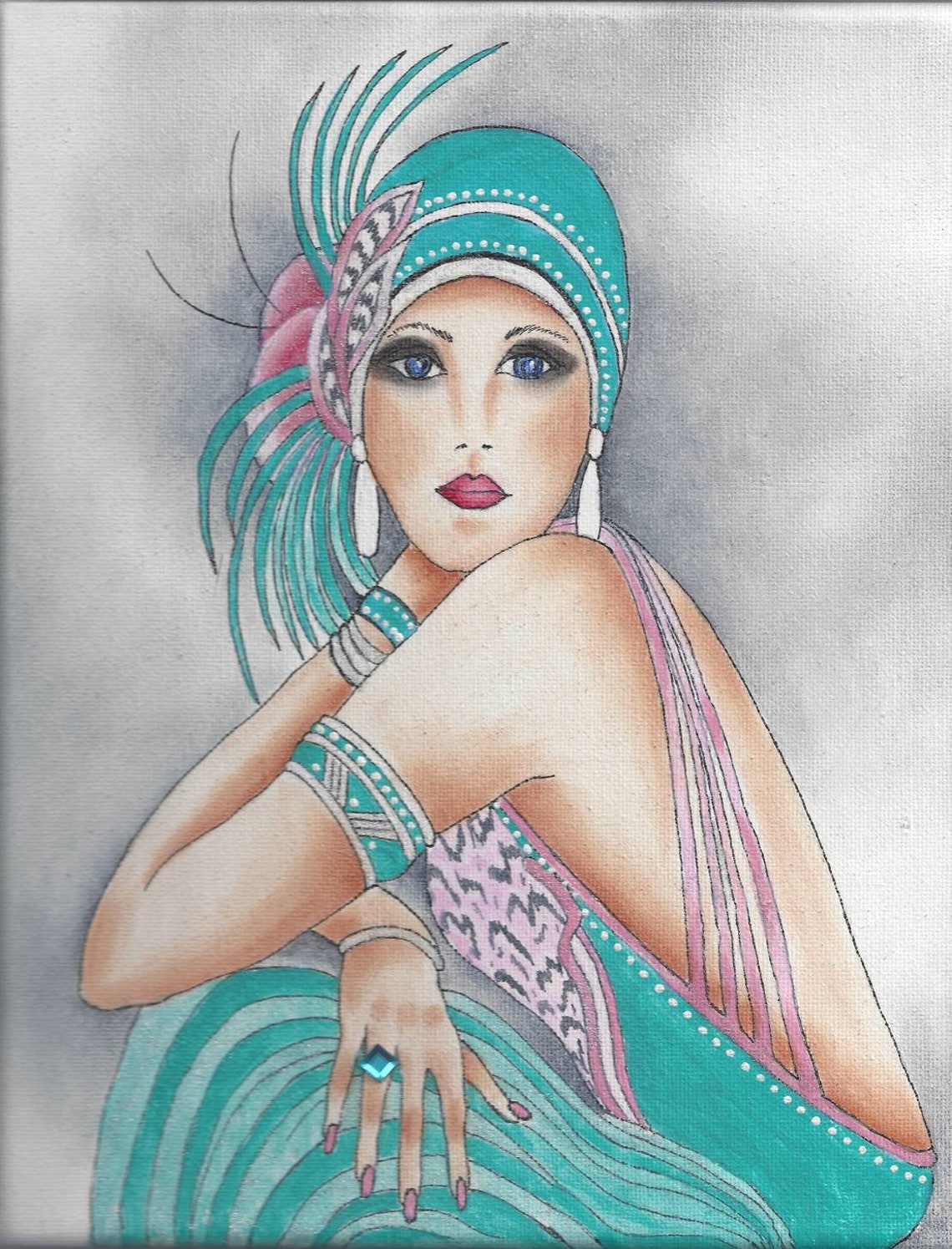 INK / OIL PAINTING 8x10 Art Deco Lady Gift Vintage Art Etsy UK