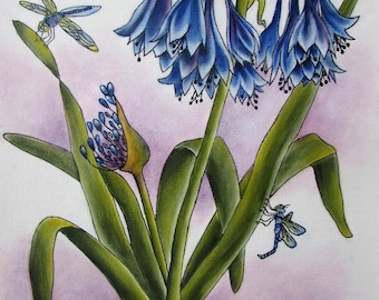 E PACKET Pen & Ink Oil Rouging - African Lily Painting Pattern, Art Kit, Painting Kit, Instructional Painting Packet, Flower E Packet