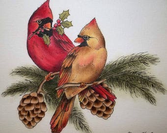 E PACKET Pen & Ink Oil Rouging - Cardinals Painting Pattern, Art Kit, Painting Kit, Instructional Painting Packet, Birds E Packet