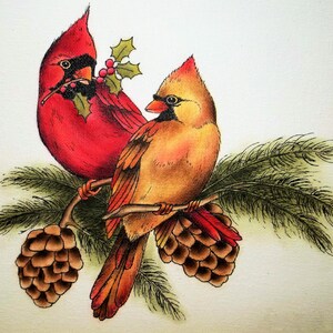 Inkt en olieverfschilderij, kardinaal olieverfschilderij, kerstvogelkunst, vakantiekunst, wildlife-schilderijen, vogels en natuurkunst-11x14