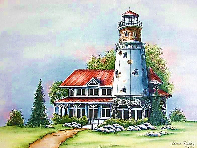 E PACKET Pen & Ink Oil Rouging Island Boatyard Lighthouse, Art Kit