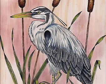 E PACKET Pen & Ink Oil Rouging - Blue Heron Painting Pattern, Art Kit, Painting Kit, Instructional Painting Packet, Birds E Packet