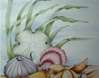 E PACKET Pen & Ink Oil Rouging - Sea Shell Painting Pattern, Art Kit, Painting Kit, Instructional Painting Packet, Sea Shells E Packet