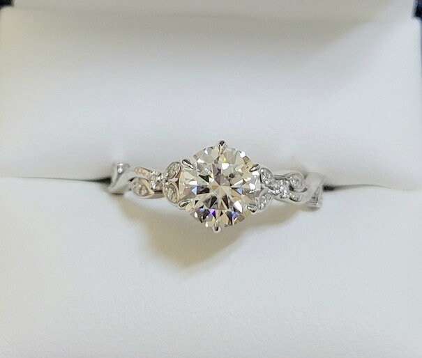 Leaf Engagement Ring Forever One Moissanite Ring Floral