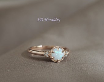 Opal ring , Opal engagement ring Art deco ring with natural diamonds made in your choice of solid 14k rose, white, or yellow gold