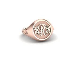 Monogram ring rose gold 14K, yellow gold, white gold available, personalized ring, signet ring