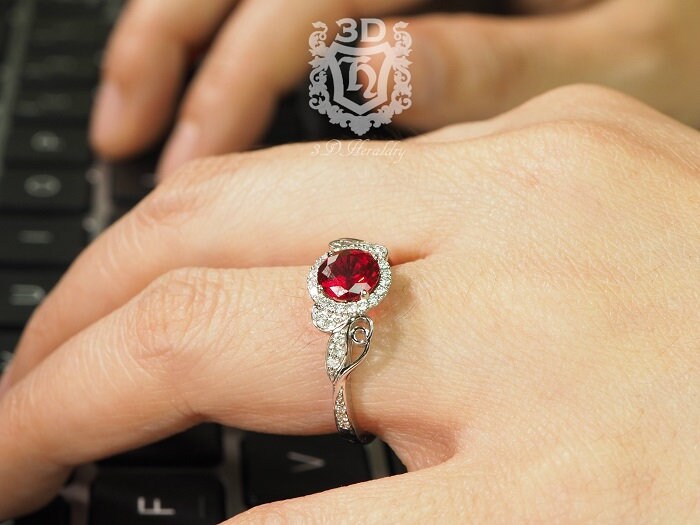 Ruby Engagement ring Floral engagement ring with natural diamonds made in your choice of 14k white yellow rose gold Etsy