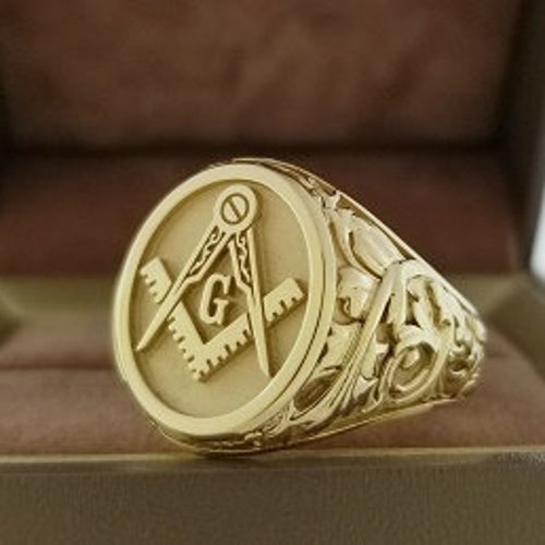 14k Solid Gold Enamel Masonic Ring Elegant Compass and Square - Etsy