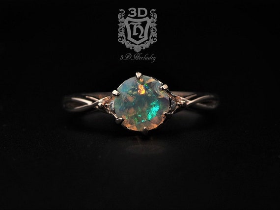 14k Gold Australian Opal X Band Diamond Ring - White, Rose or Yellow 14k Gold Australian Opal X Band Diamond Ring - White, Rose or Yellow