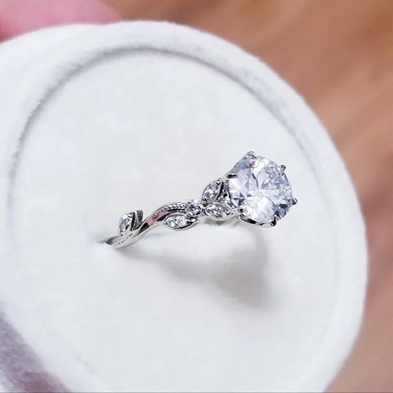 Leaf engagement ring Forever One Moissanite ring Floral engagement ring anniversary ring with diamonds in 14k yellow white or rose gold Etsy