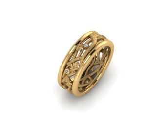 Wedding ring wedding band made with 10k solid gold and diamonds branch leaf design nature inspired