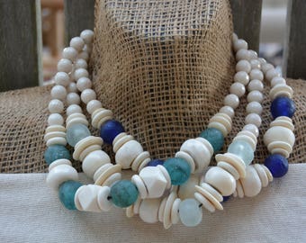 Shades of Blue Statement Necklaces | African Glass Trade Beads | BOHO Necklace | Statement Necklace