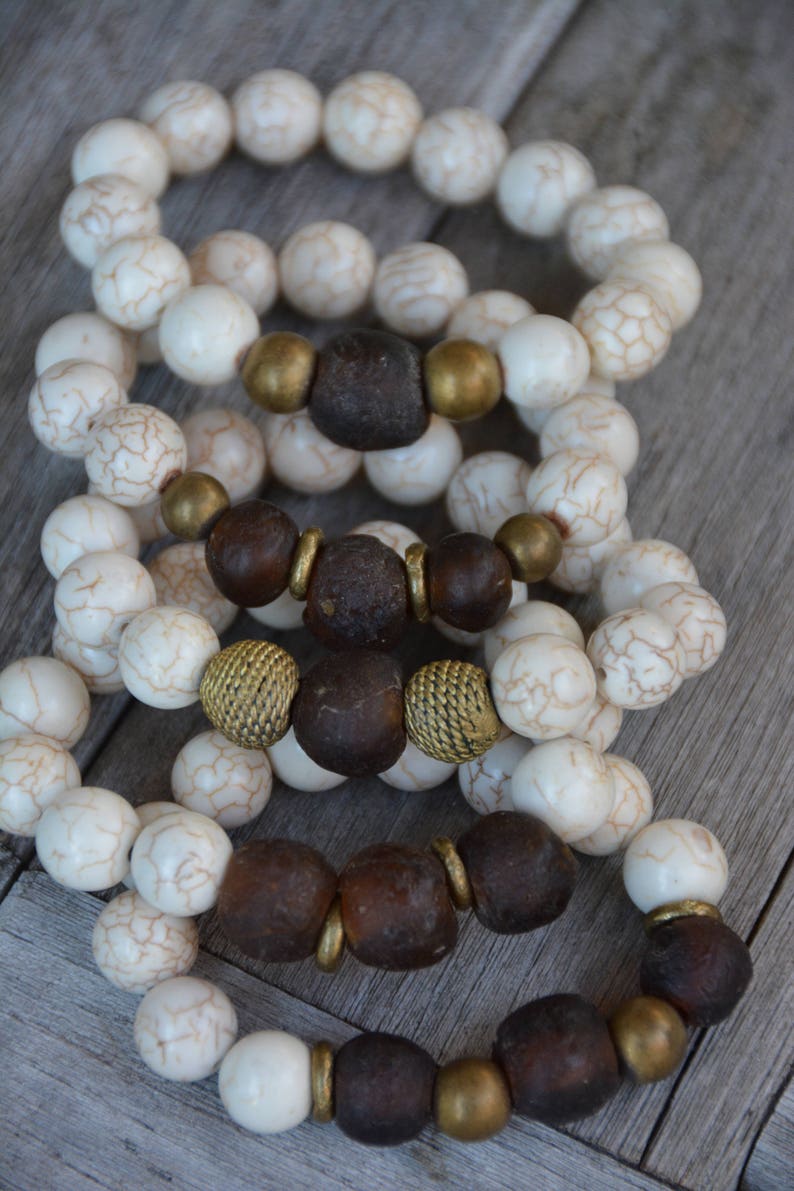 African Trade Bead Bracelets Brown image 1