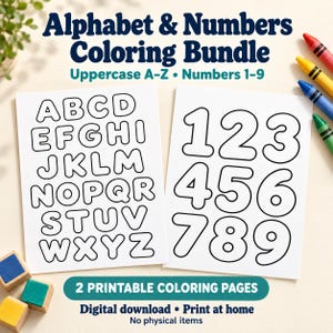 Alphabet and Numbers Coloring Pages Bundle, Uppercase A–Z and 1–9, 2 ...