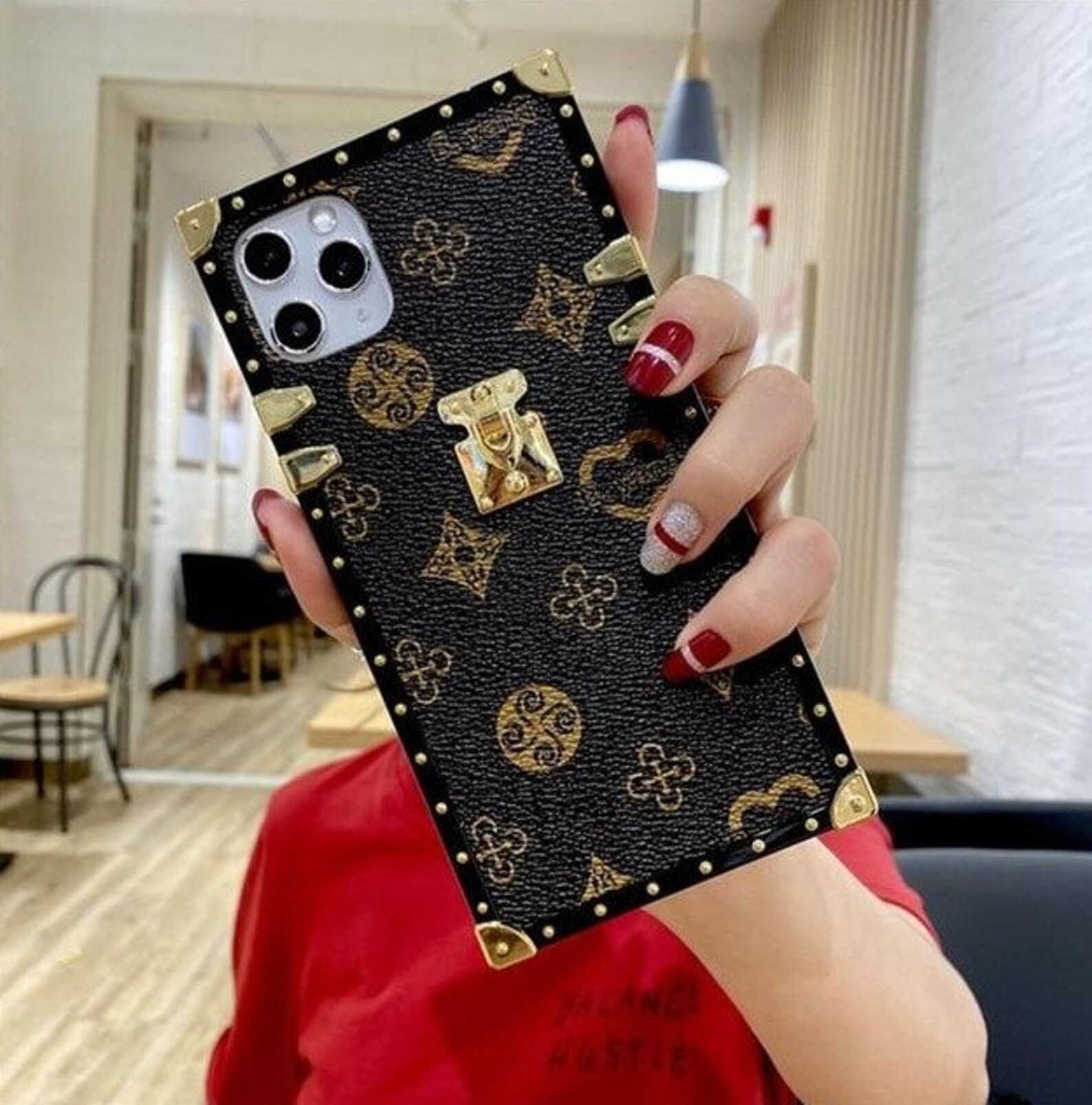 Luxury Trunk Case Leather iPhone Case With Black & Gold Etsy