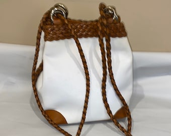 L.J.S Collection White/brown Braided Leather Shoulder Cross-body Handbag Made in Brazil