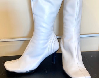 White Leather Boots Etsy