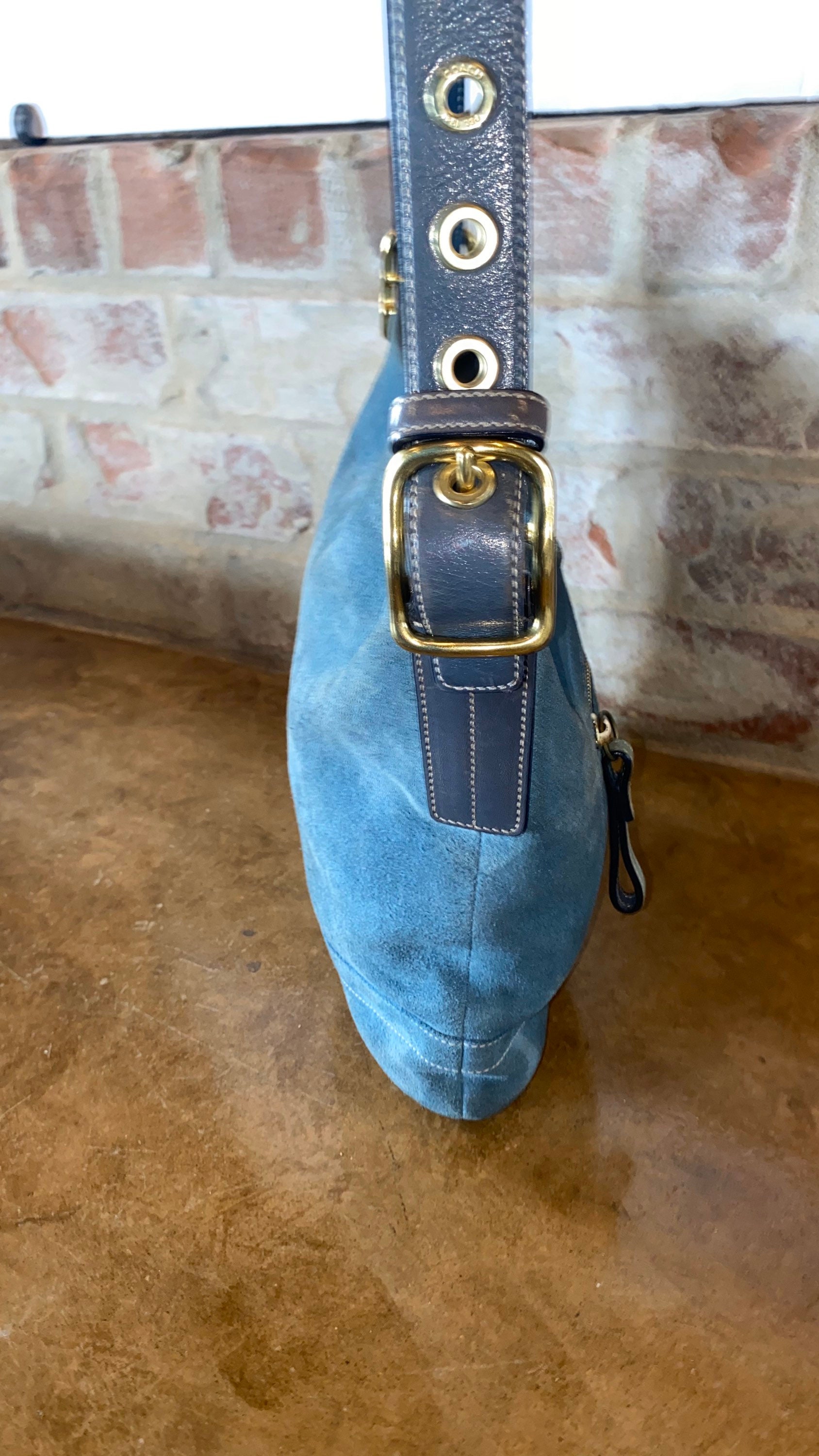 Vtg Coach Blue Suede Leather Crossbody Bag Purse Zip Top Etsy