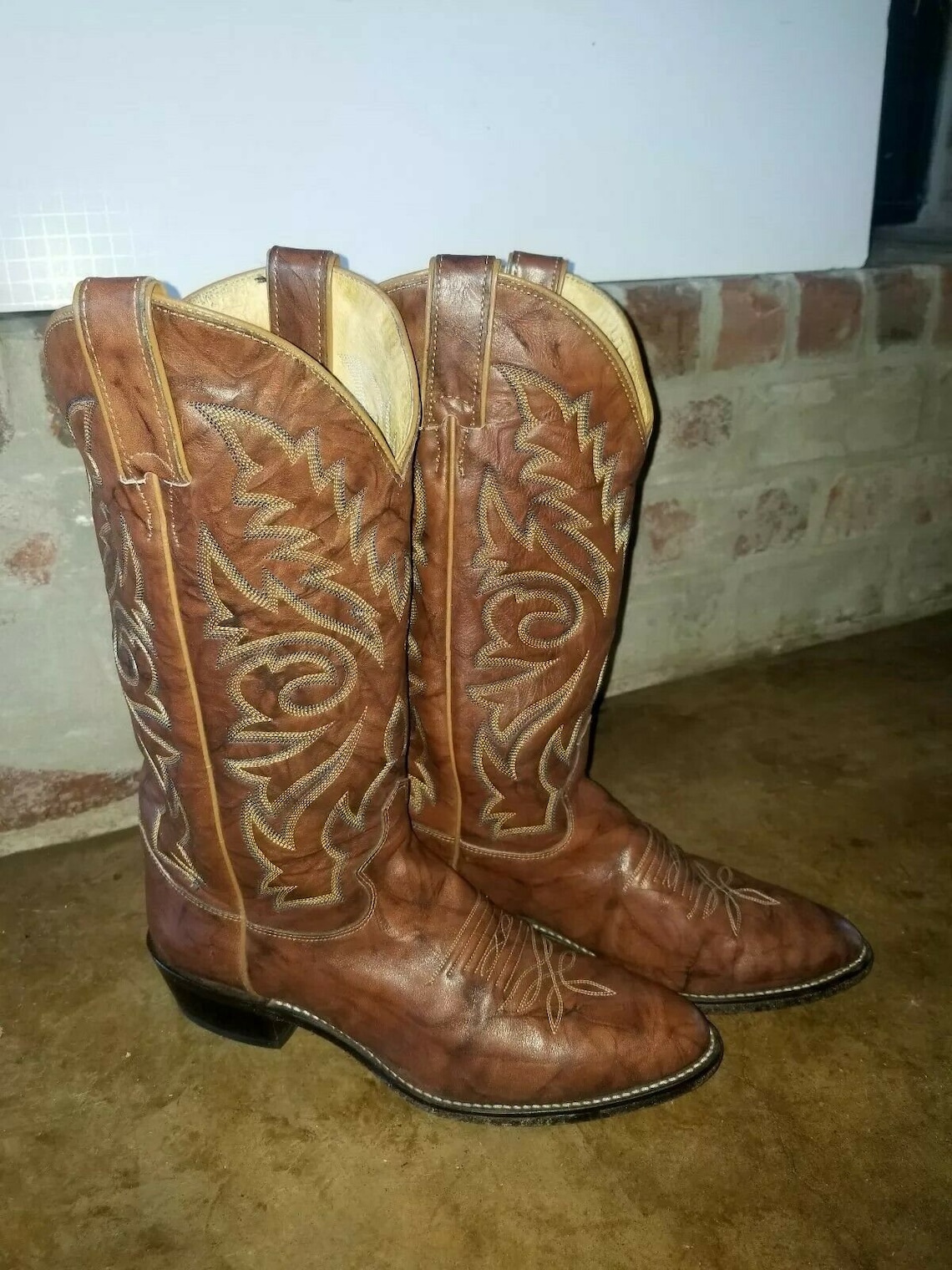 JUSTIN Mens Vintage Cowboy Western Boots 1560 Brown Cowhide Etsy