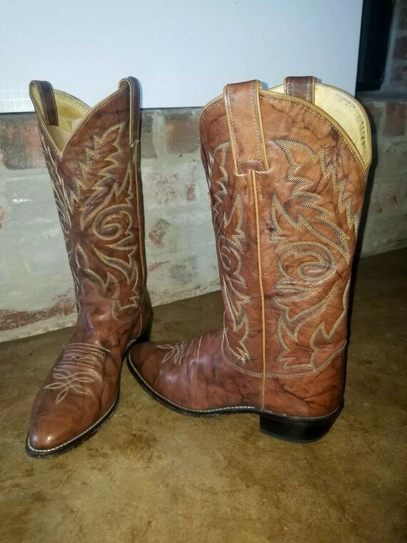 JUSTIN Mens Vintage Cowboy Western Boots 1560 Brown Cowhide Etsy