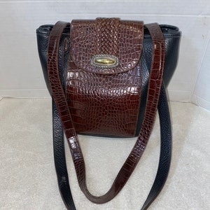 Brighton, black leather and brown Lizard embossed leather Tote shoulder, purse, handbag