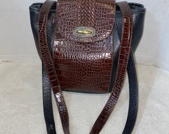Brighton, black leather and brown Lizard embossed leather Tote shoulder, purse, handbag