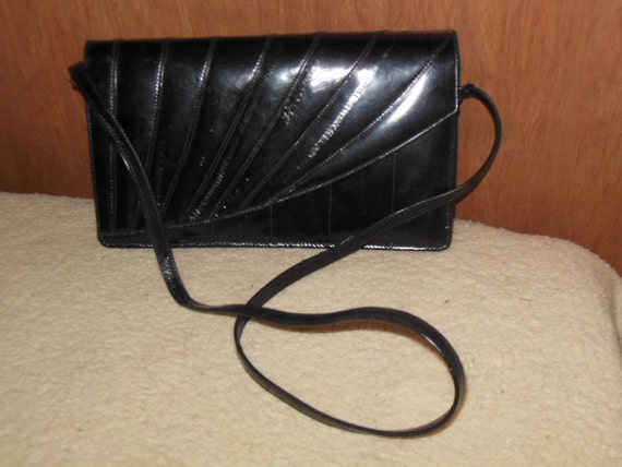 Vintage, black eelskin, shoulder bag, handbag, pe… - image 1