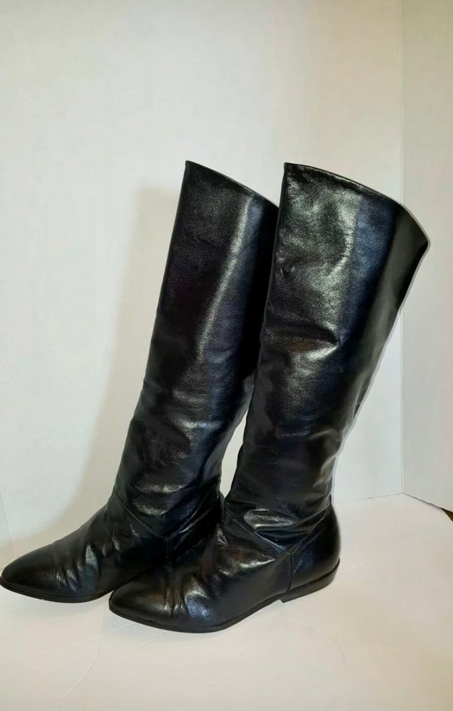 Chia clipper Vintage Black Leather Knee High Boots Womens Etsy