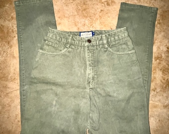 Vintage 80s RUFF HEWN True American Wear Hunter Green Denim Jeans High Waist Tapered Size 6