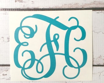 Small Vine Font Monogram Vinyl Decal, Fancy Interlocking Script Letters, Pretty Car Initials for Window