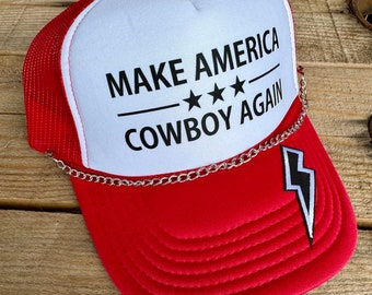 Women's American Cowboy Trucker Hat with Detachable Metal Chain - Patriotic Western Style