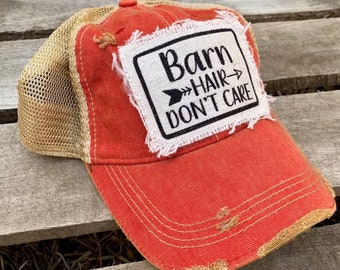 Barn Hair Don't Care Hat, Perfectly Distressed Baseball Cap for Country Farm Girls and Horse Lovers