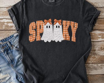 Gruseliges Geister-Shirt, Comfort Colors Halloween-T-Shirt, Vichy-Geister-T-Shirt, süßes Herbst-Shirt, Südstaaten-Halloween-T-Shirt mit Grafik